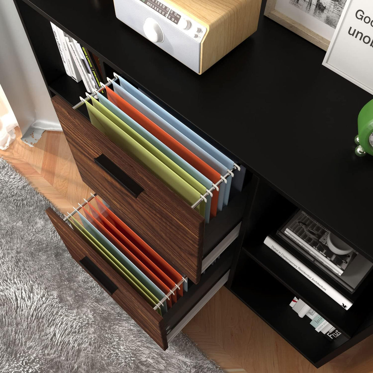 Black 2 Drawer Mobile File Cabinet with Adjustable Shelves V8548