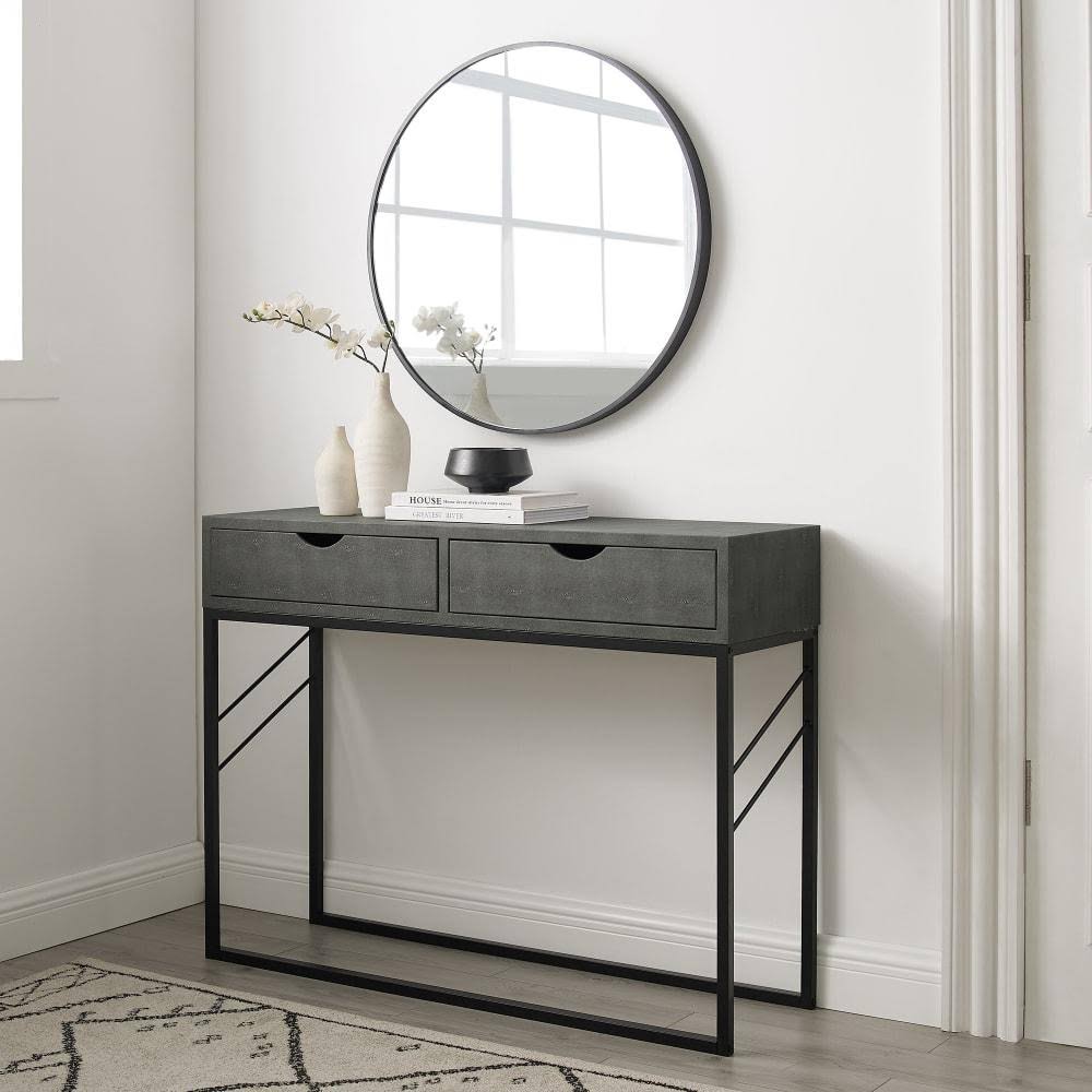 Grey 2-Drawer Faux Shagreen Entry Table P1234