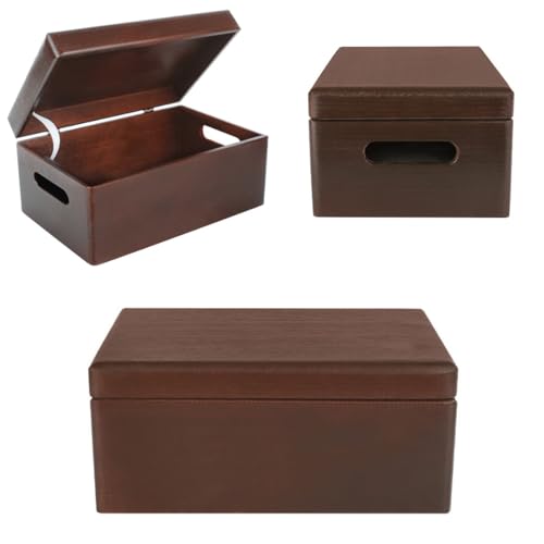Large Brown Wooden Box Storage with Hinged Lid K815692