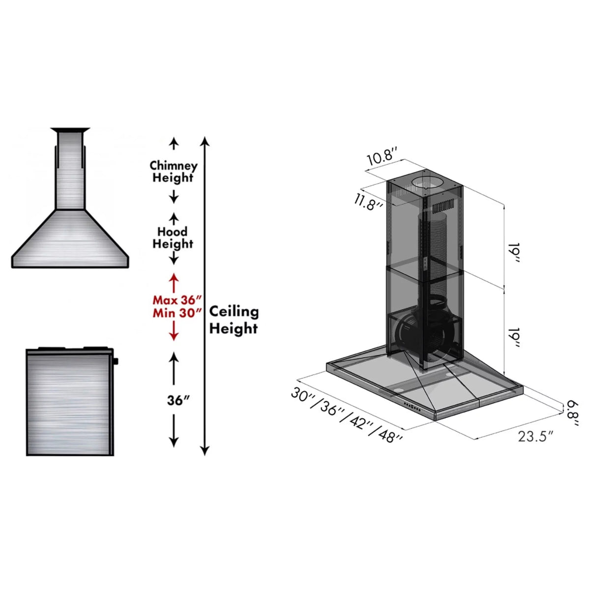 42 in. Black Stainless Steel Island Mount Range Hood H607