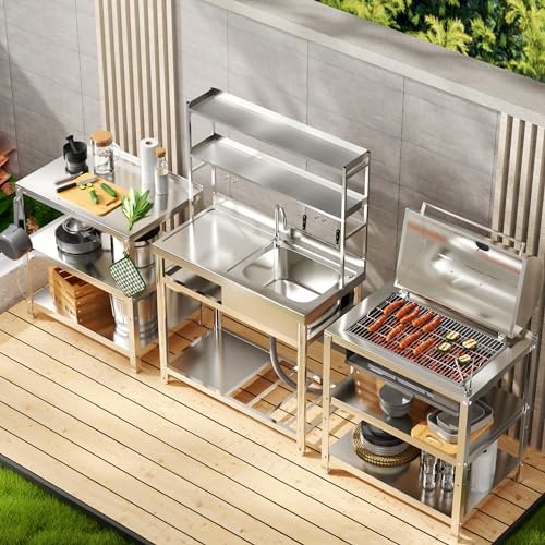 304 Stainless Steel Single Bowl Utility Sink with Drainboard D22522