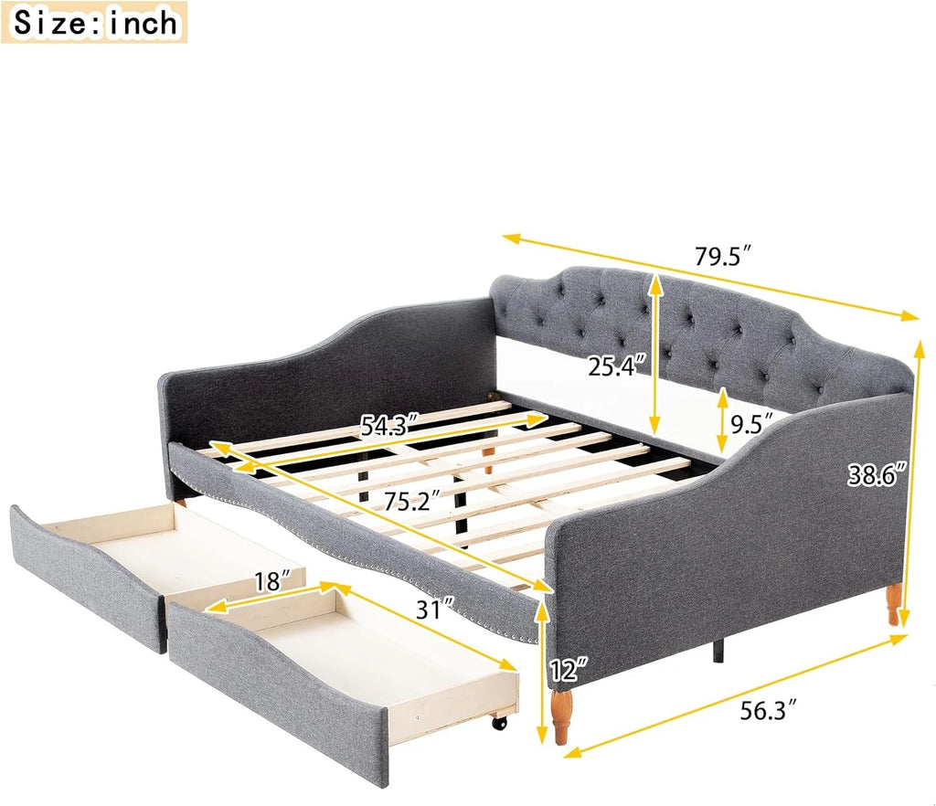Upholstered Full Daybed with 2 Storage Drawers P446