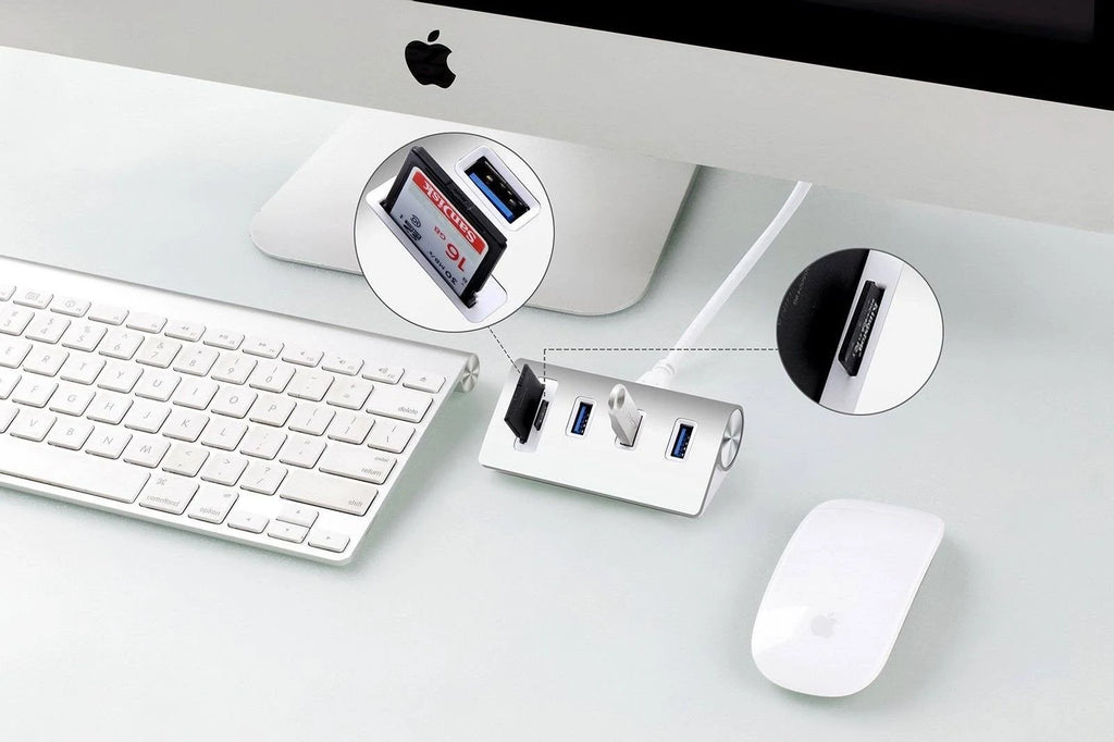 USB 3.0 3-Port Aluminum Hub with SD/TF Card Reader H18965