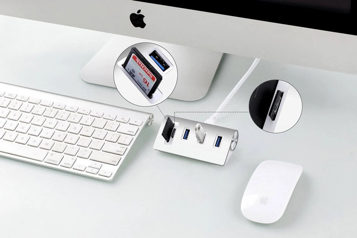 USB 3.0 3-Port Aluminum Hub with SD/TF Card Reader H18965