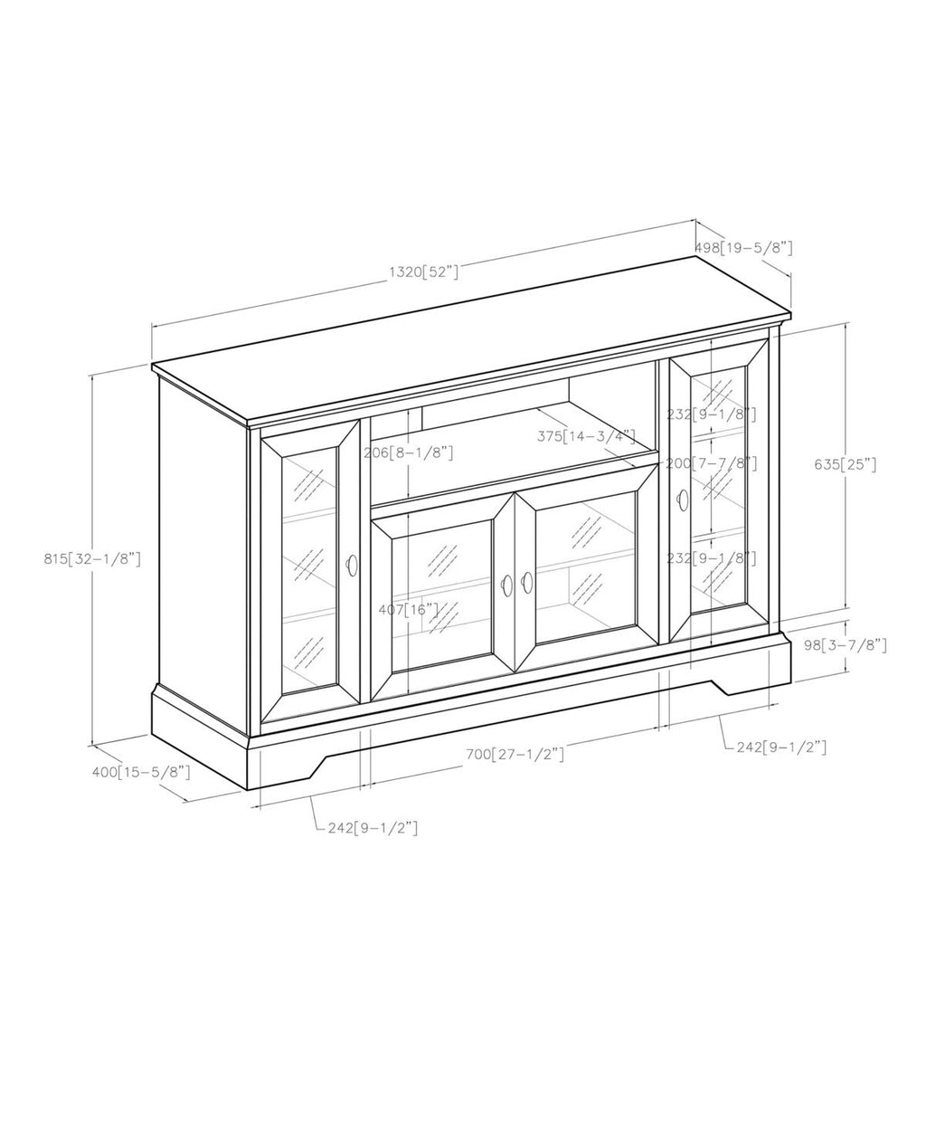 52x22 Wood TV Media Stand Storage Console I2353
