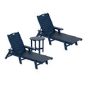 Navy Blue 3-Piece Plastic Outdoor Chaise Lounges with Side Table Y495159