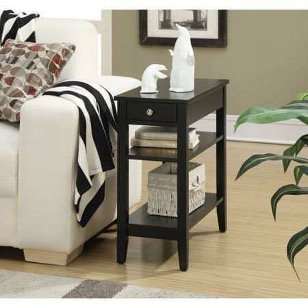Three Tier End Table with Drawer, Black Finish N64604
