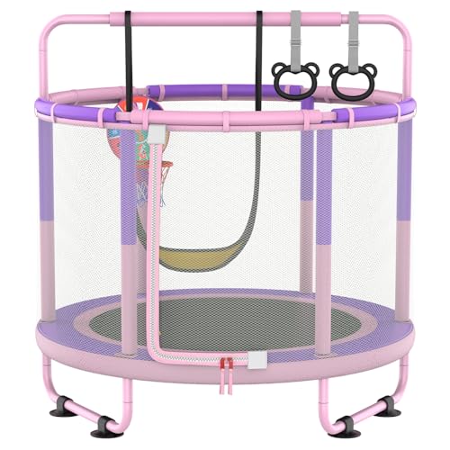 60" 5ft 6-in-1 Trampoline with Swing, Basketball Hoop, Dart Board, Gymnastics Bar P555266