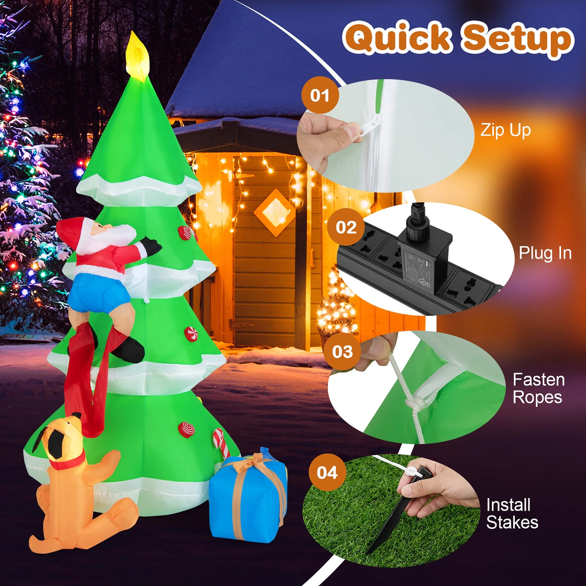 7 FT Inflatable Christmas Tree with Santa Claus & Dog C200928