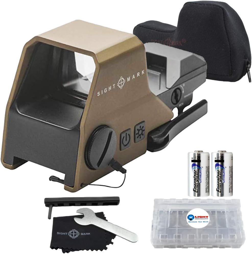 Red and Green Reticle Reflex Sight Bundle with 2 Extra CR123 Batteries and Battery Case O879