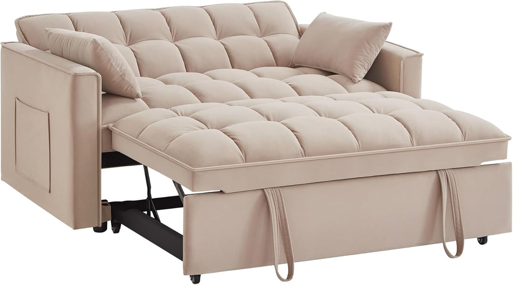 3 in 1 Multi-Functional Futon Loveseat Pull Out Couch Bed with Adjustable Backrest and Pillows Q54185