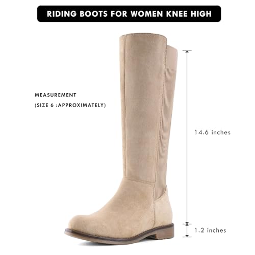 Knee High Boots Flat Low Heel Stretchy Round Toe with Side Zipper A936