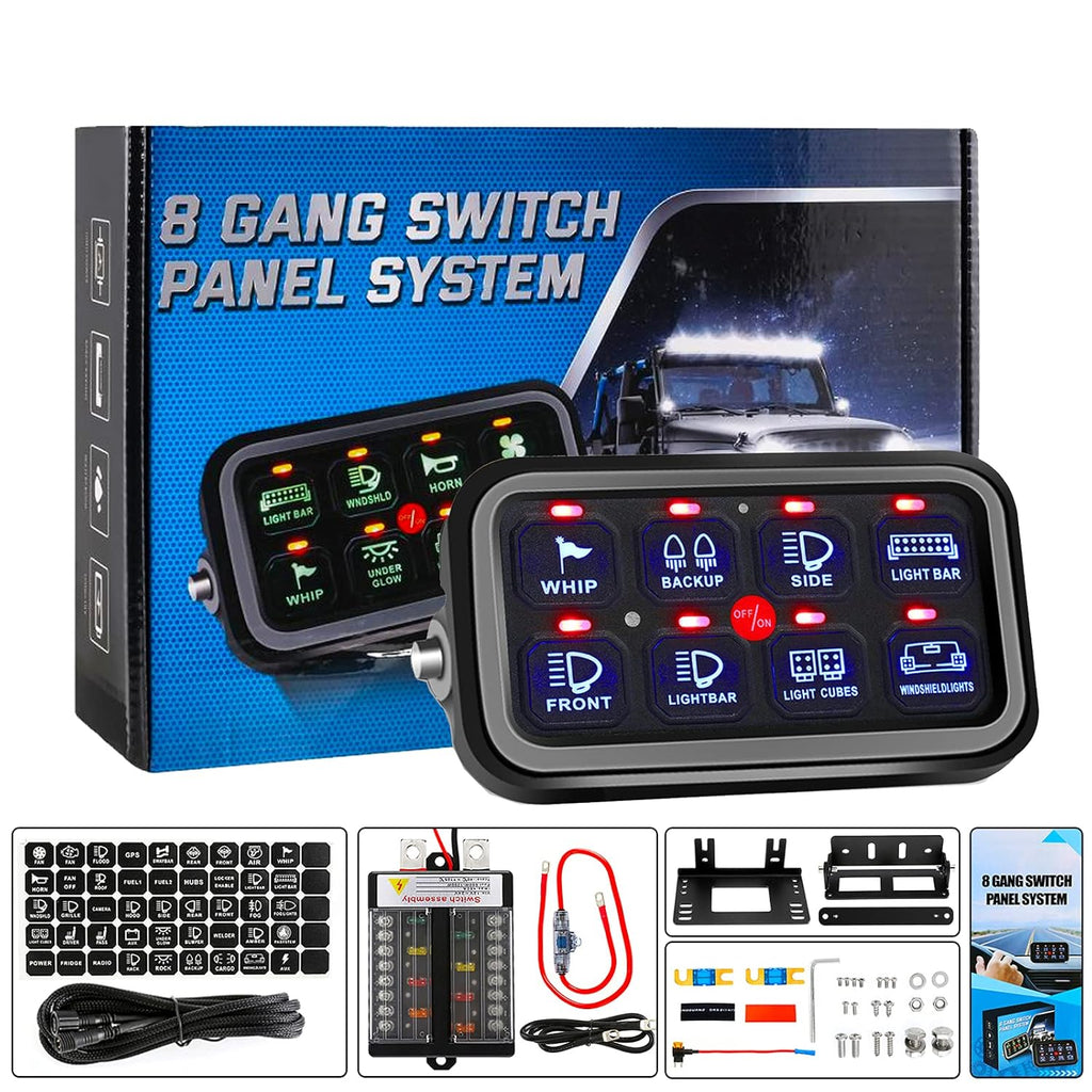 8 Gang Switch Panel 12V~24V Waterproof Automatic Dimmable Blue Light K7920