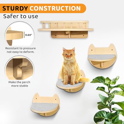 3 Steps Hardwood Cat Wall Shelves Q921