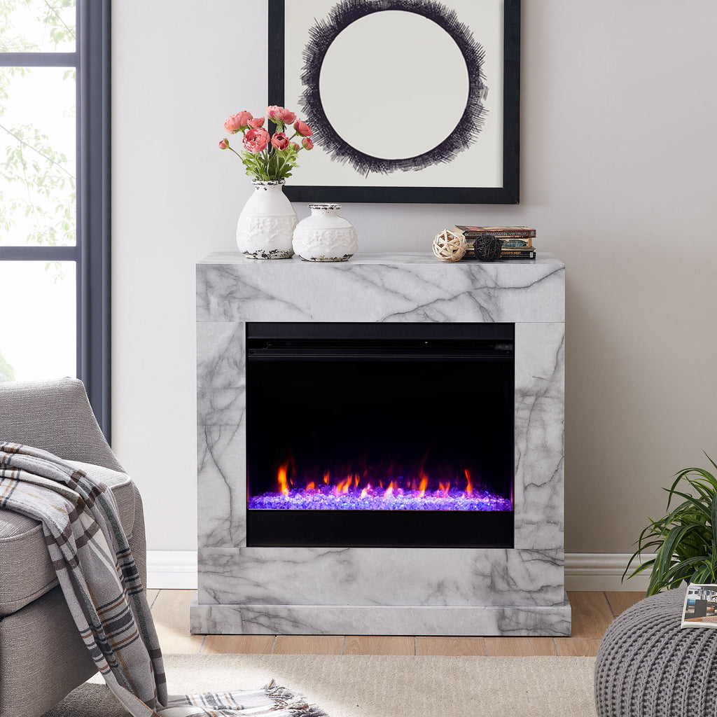 White Electric Fireplace with Faux Marble A762