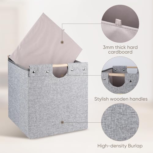4 Pack Beige Fabric Storage Cubes with Wooden Handles C30129