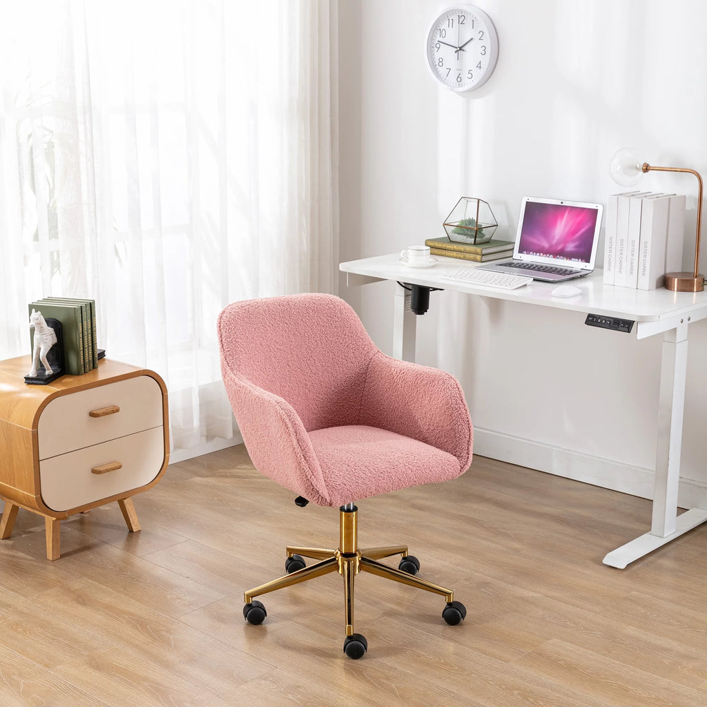Pink Teddy Fabric Adjustable Height Office Chair T760
