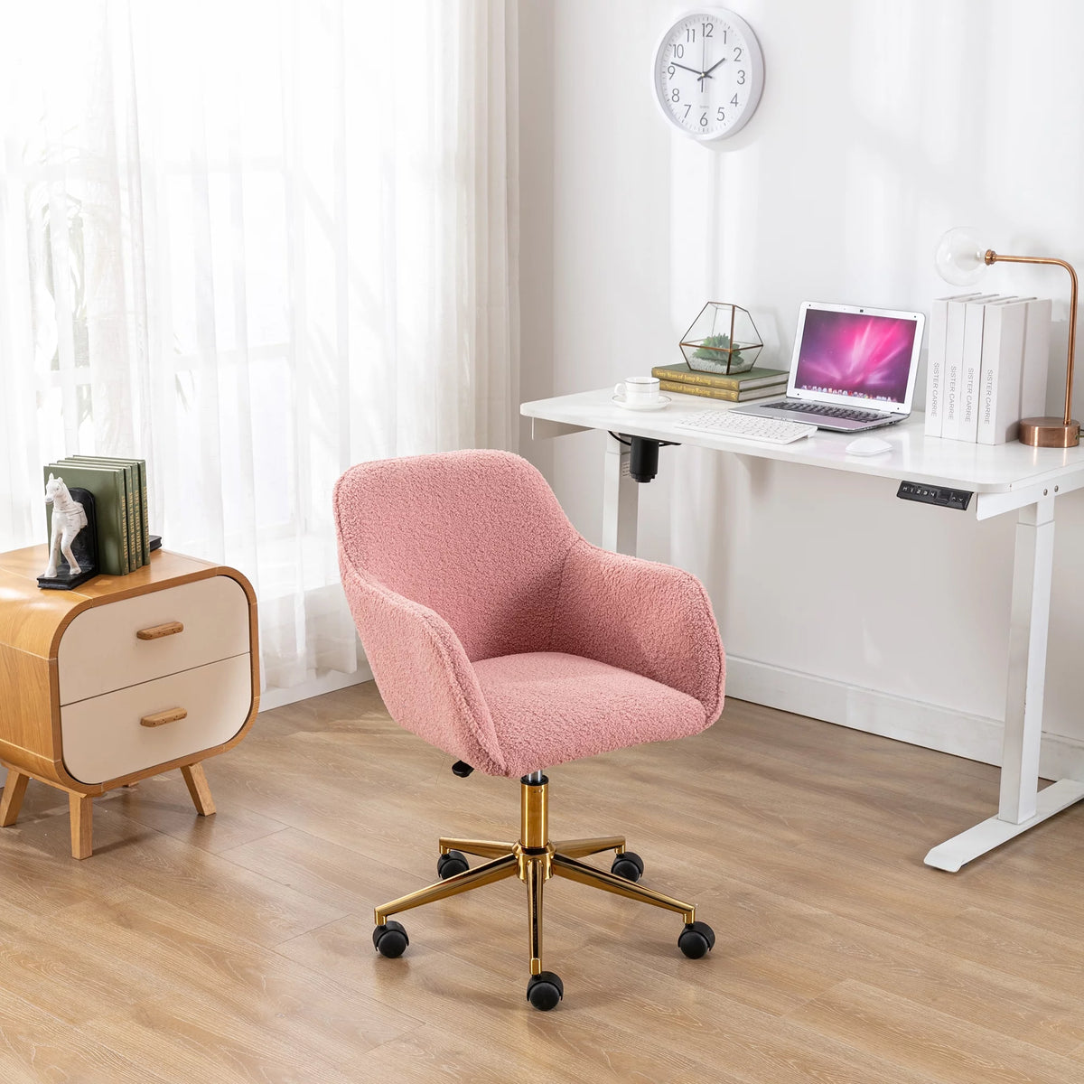 Pink Teddy Fabric Adjustable Height Office Chair T760