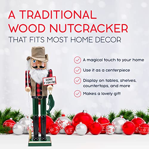 Red and Green Wooden Fisherman Nutcracker 15" L870122