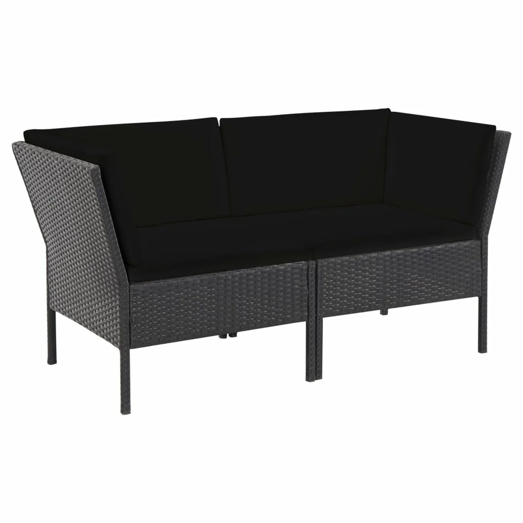 6 Piece Outdoor Conversation Set with Coffee Table Ottoman Black Poly Rattan Patio Sectional D292