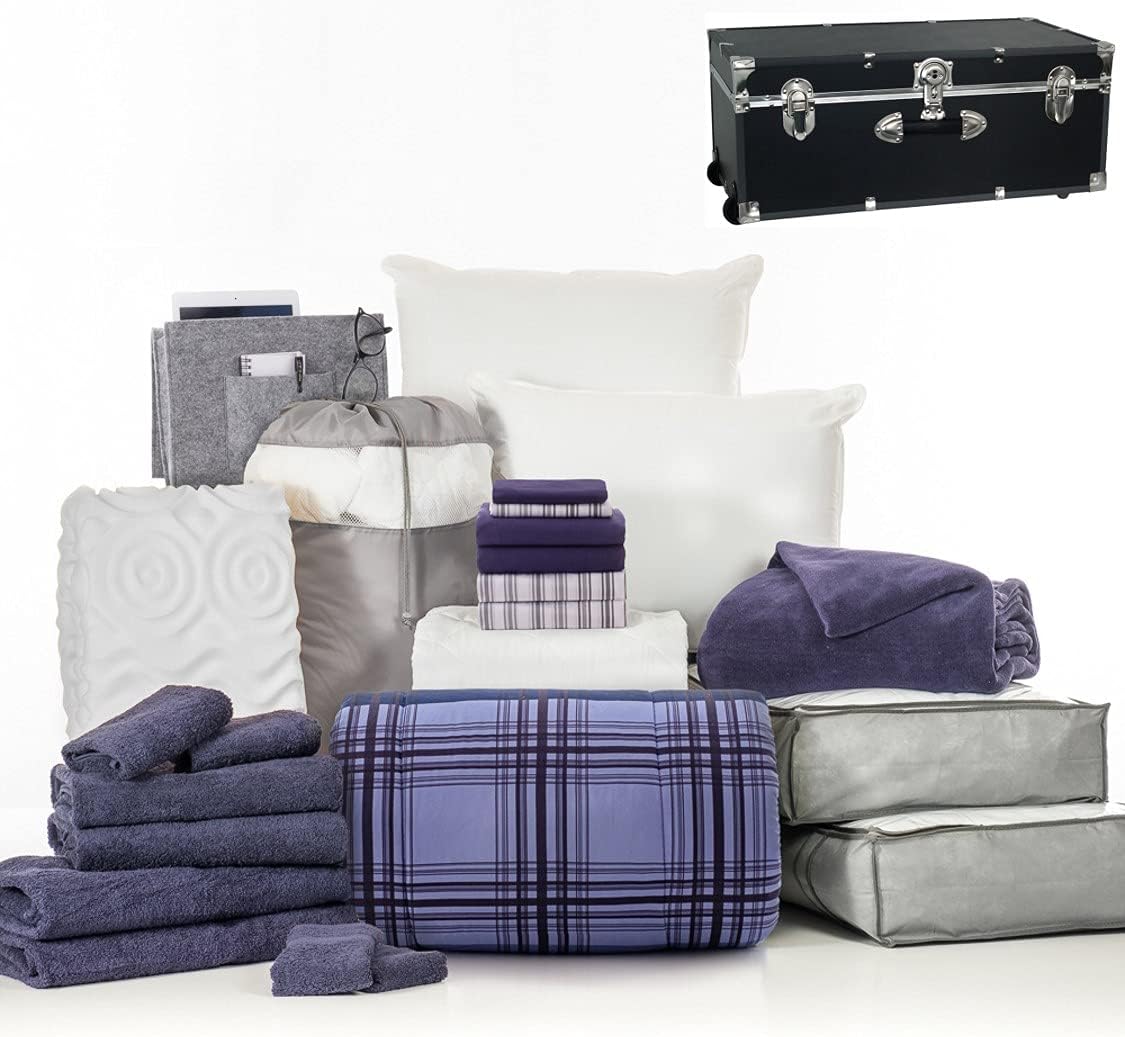Twin XL Blue and Navy Bedding Bath Set with Trunk A6125