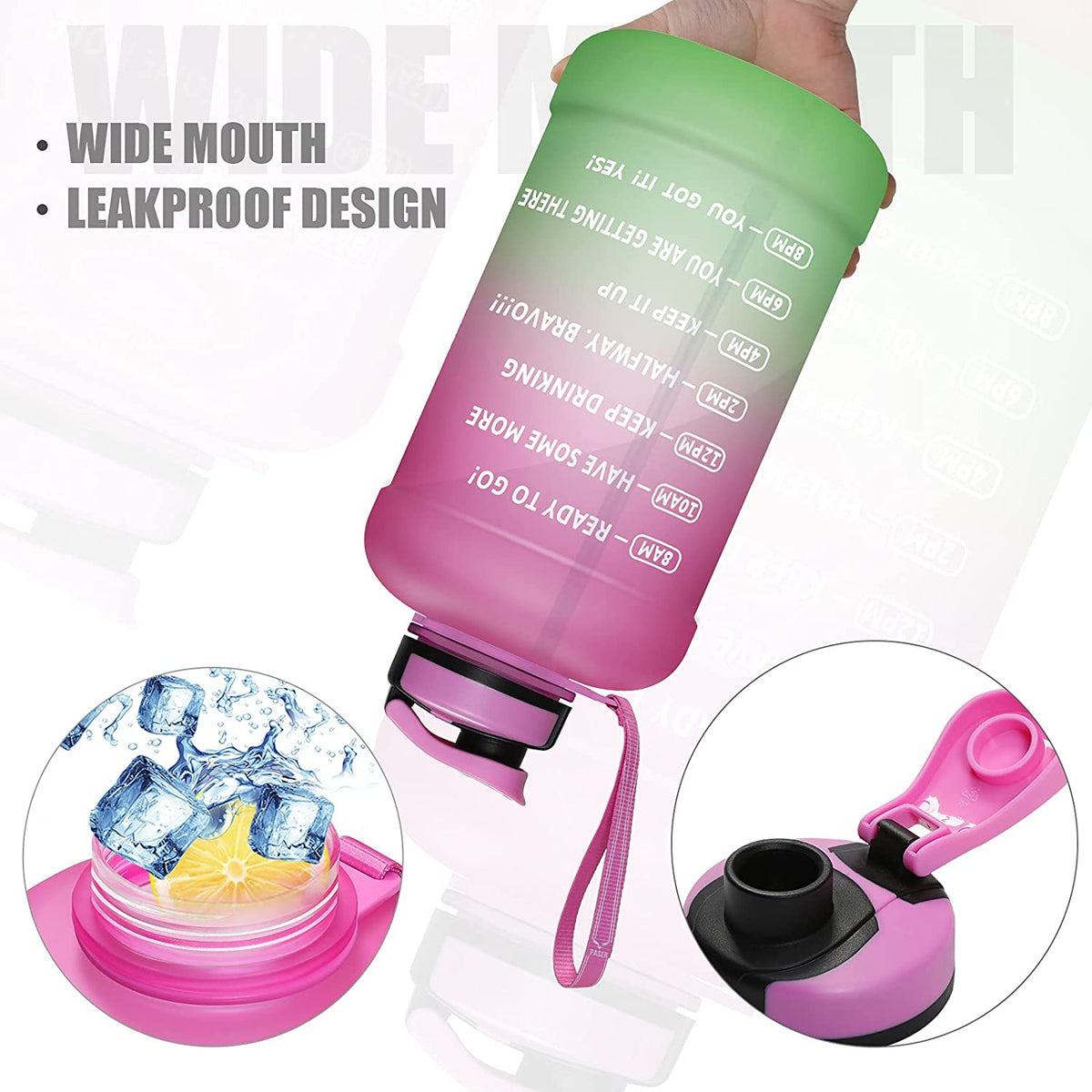 64oz Water Bottle with Straw and Time Marker M748