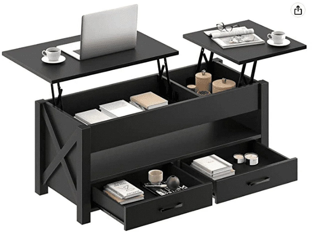 47.2'' Lift Top Coffee Table with Storage, 2 Drawers Black C951