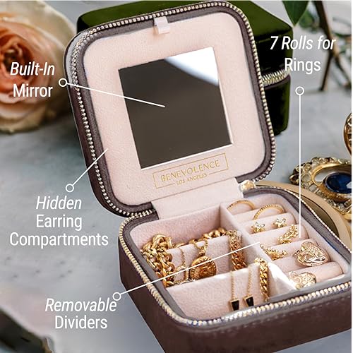 Navy Blue Velvet Jewelry Box Organizer with Mirror S992589