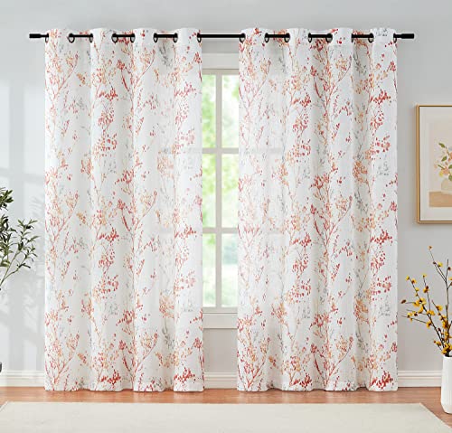 White Striped Sheer Curtains 63inch Length Light Filtering Semi Sheer Chiffon Window Curtains 2 pack Grommet Top B339046