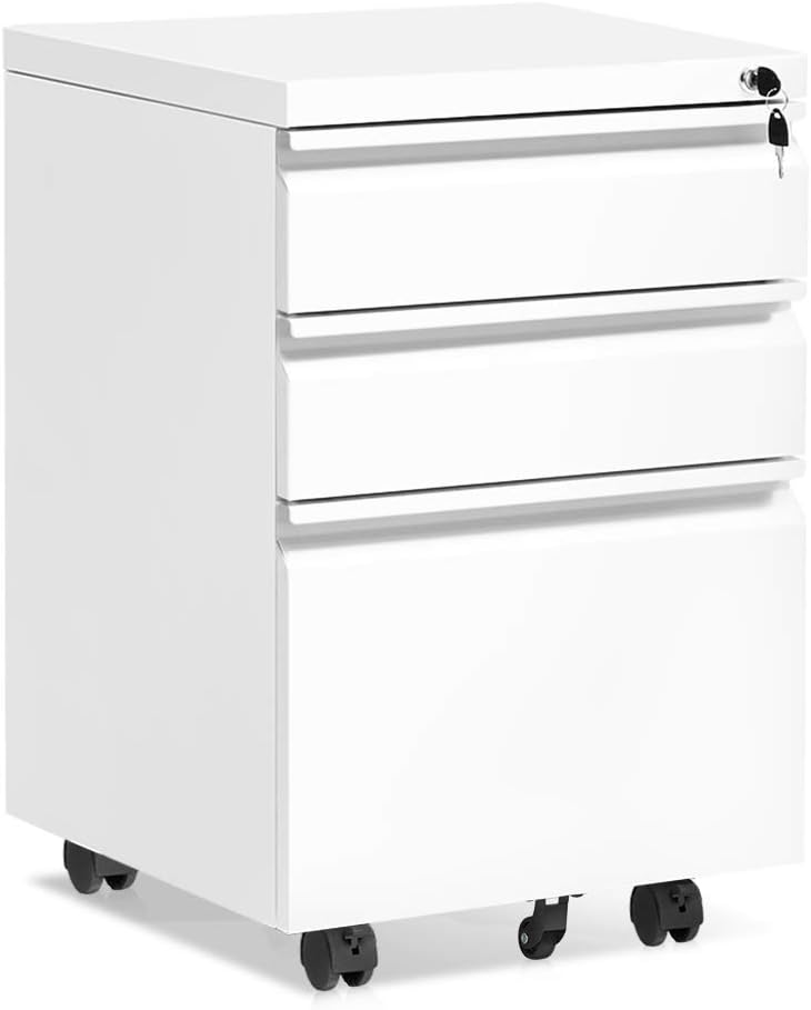 Black 3 Drawer Rolling Metal File Cabinet with Lock Q54126