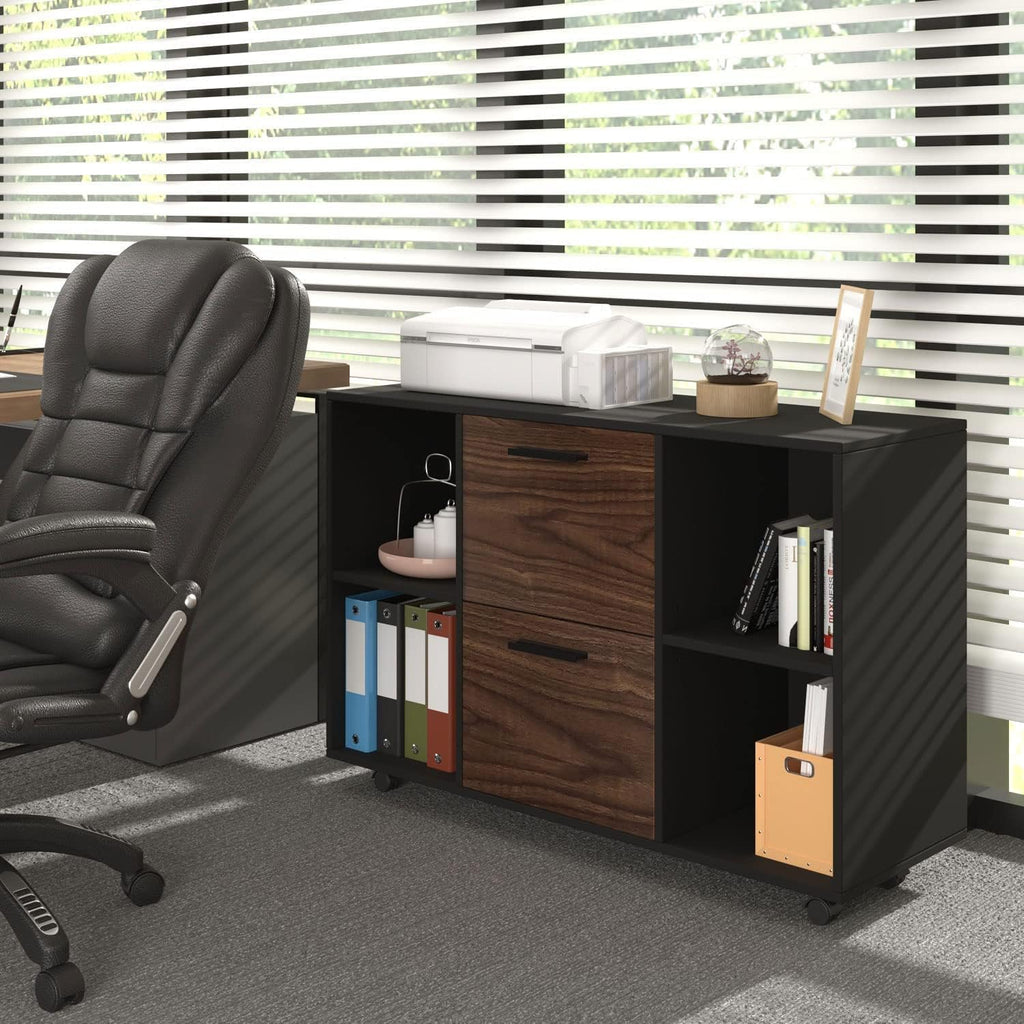 Black 2 Drawer Mobile File Cabinet with Adjustable Shelves V8548