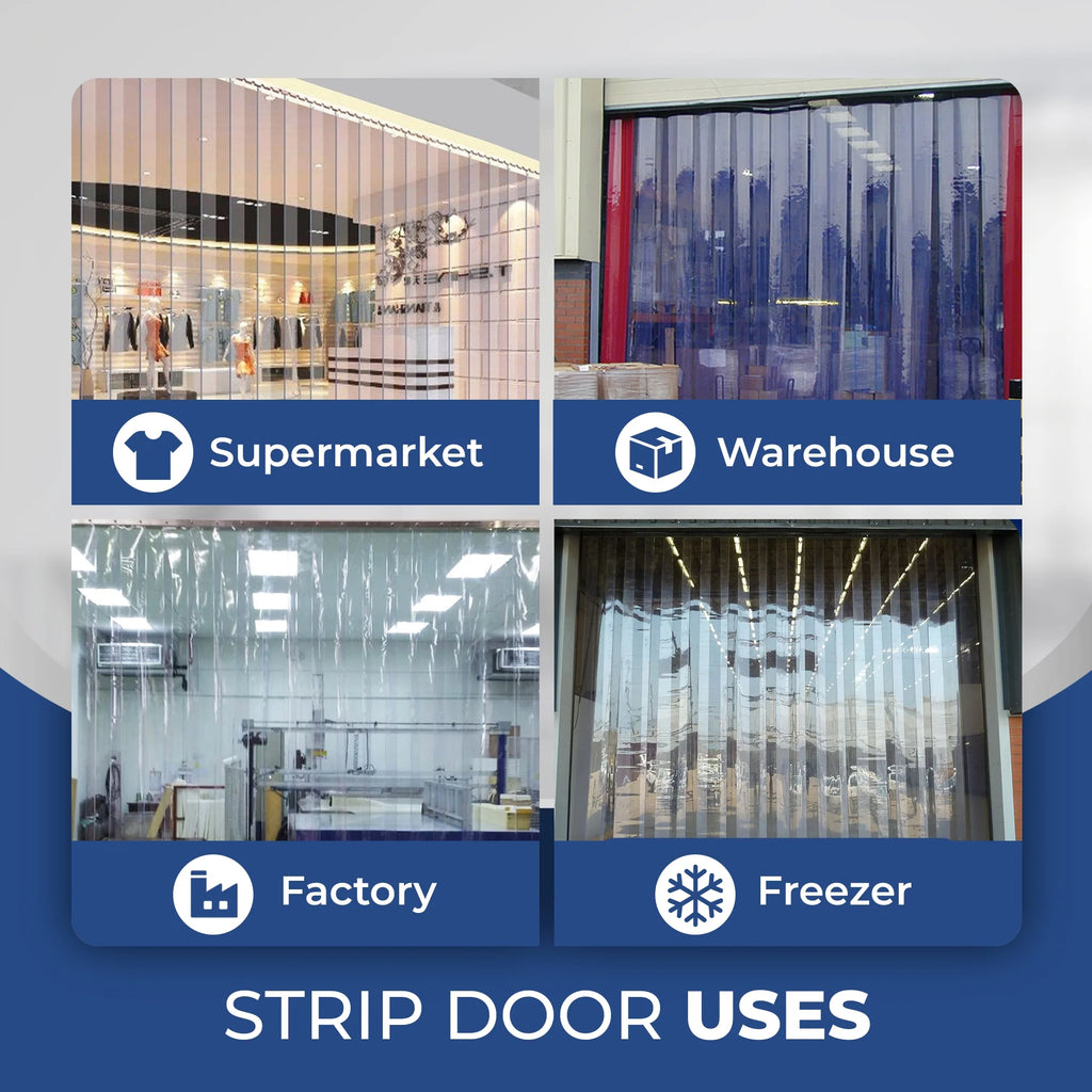 Clear PVC Strip Door Curtain Kit, 42 in. Width x 84 in. Height, 8 in. Wide x .08 in. Thick, 50% Overlap F48968