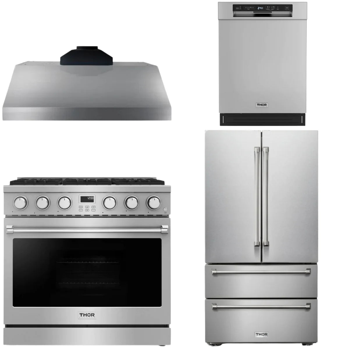 36 Gas Range, Range Hood, Refrigerator and Dishwasher V68959