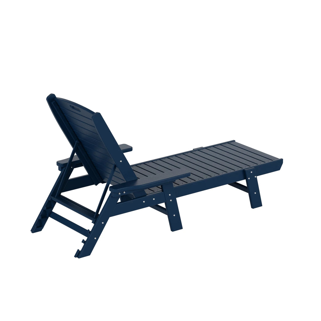Navy Blue 3-Piece Plastic Outdoor Chaise Lounges with Side Table Y495159