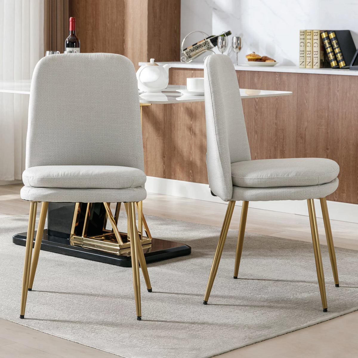 Set of 2 Beige Upholstered Dining Chairs with Metal Legs I371