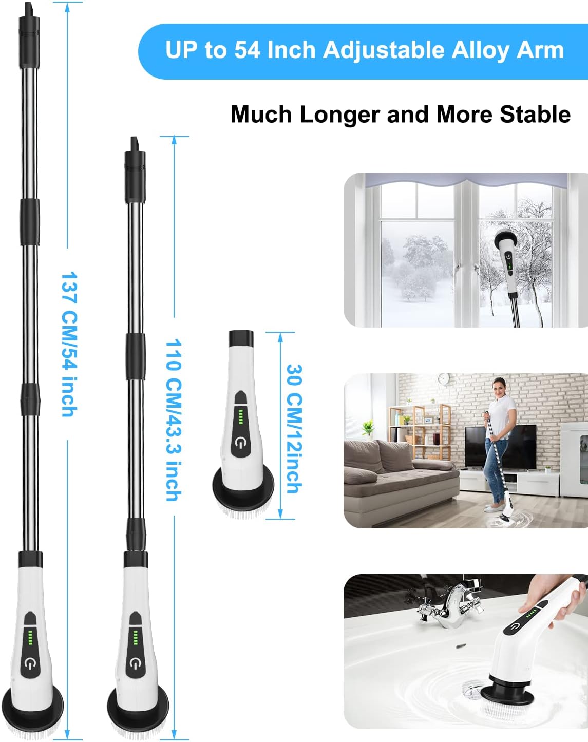 Cordless Electric Spin Scrubber with 8 Replaceable Brush Heads, 54 Inch Adjustable Handle, Pack of 2 T728327
