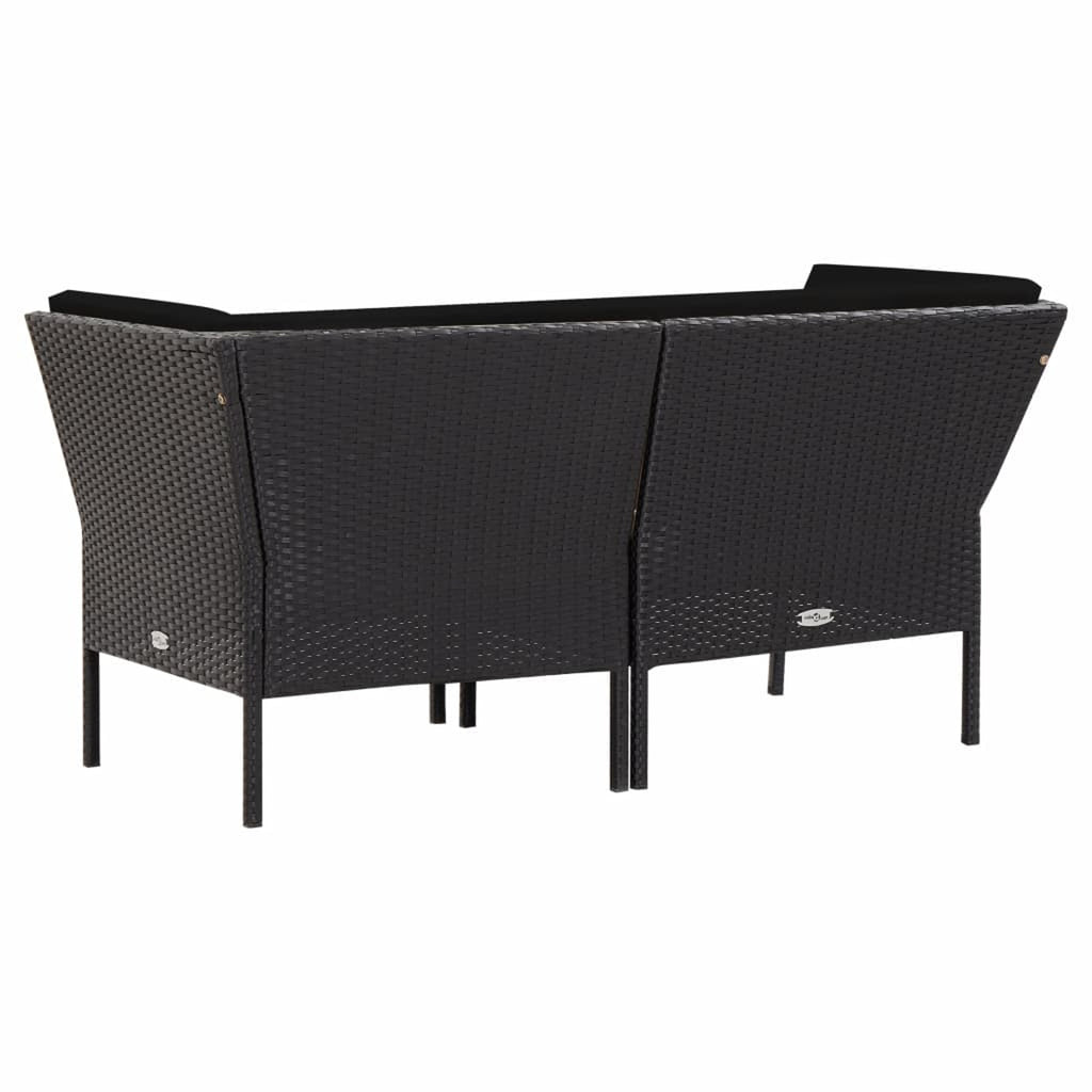 6 Piece Outdoor Conversation Set with Coffee Table Ottoman Black Poly Rattan Patio Sectional D292