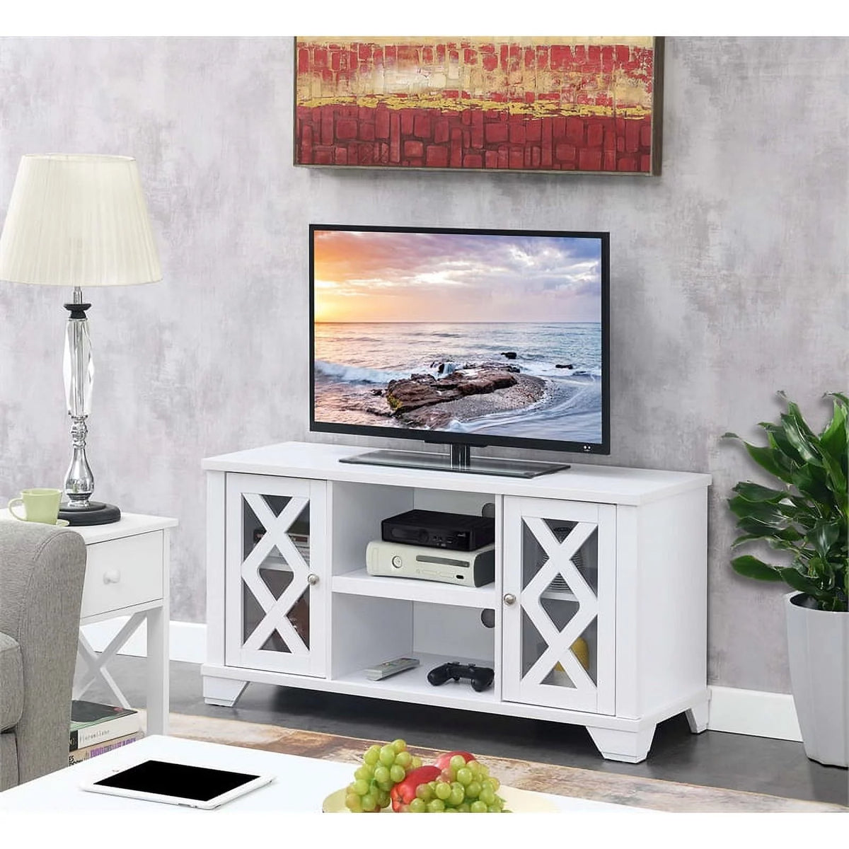 47" White TV Stand with Storage Cabinets Z1276