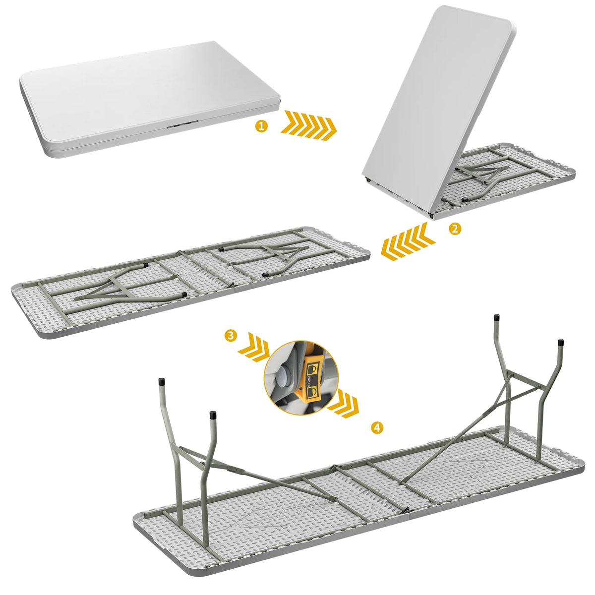 White 8FT Heavy Duty Plastic Folding Table with Carrying Handle Q366786
