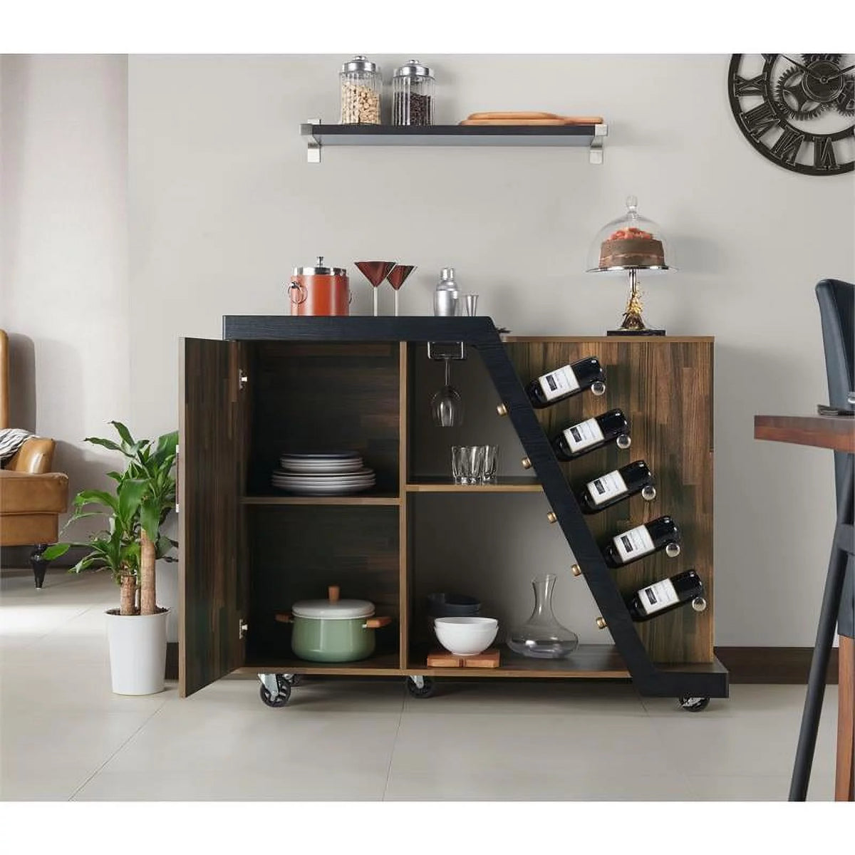 Light Hickory Brown Wood Buffet with Casters Q7235