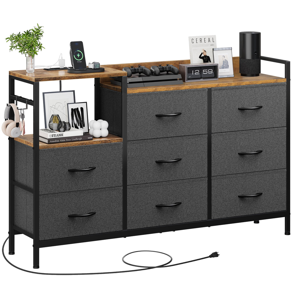 Black 8 Drawer Dresser with Charging Station H650165