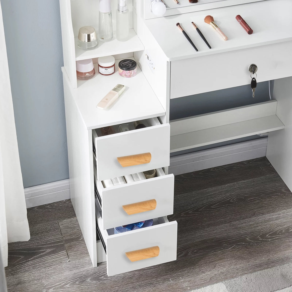White Makeup Vanity Desk with Mirror and Lights F5986
