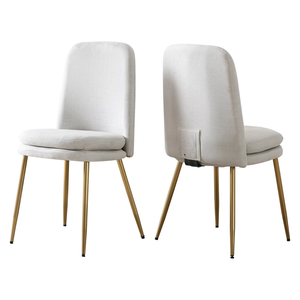 Set of 2 Beige Upholstered Dining Chairs with Metal Legs I371