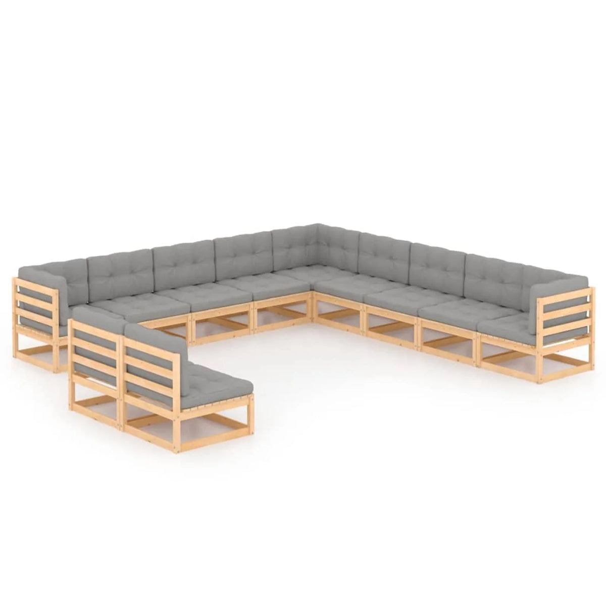 11 Piece Patio Lounge Set with Gray Cushion Pinewood Sectional Outdoor Furniture Set G42151