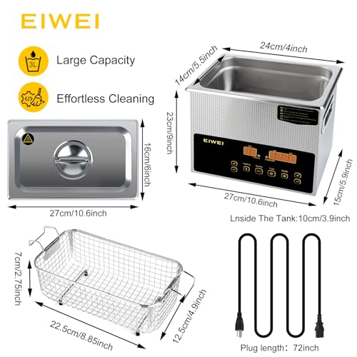 3L Ultrasonic Cleaner Stainless Steel with Heater Timer F223866