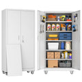 Lockable Metal Garage Storage Cabinet with Wheels and 4 Adjustable Shelves F690