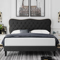 Queen Size Black Linen Upholstered Platform Bed H84229