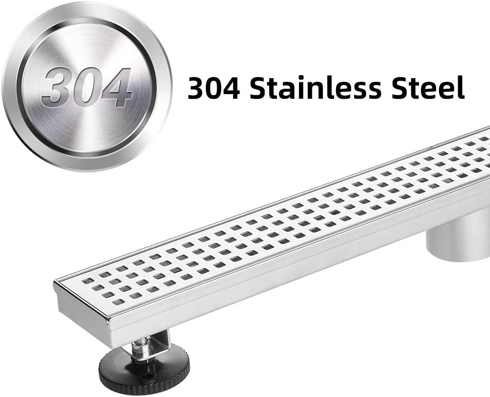 Brushed 304 Stainless Steel 12 inch Linear Shower Drain with Removable Grid Panel O441