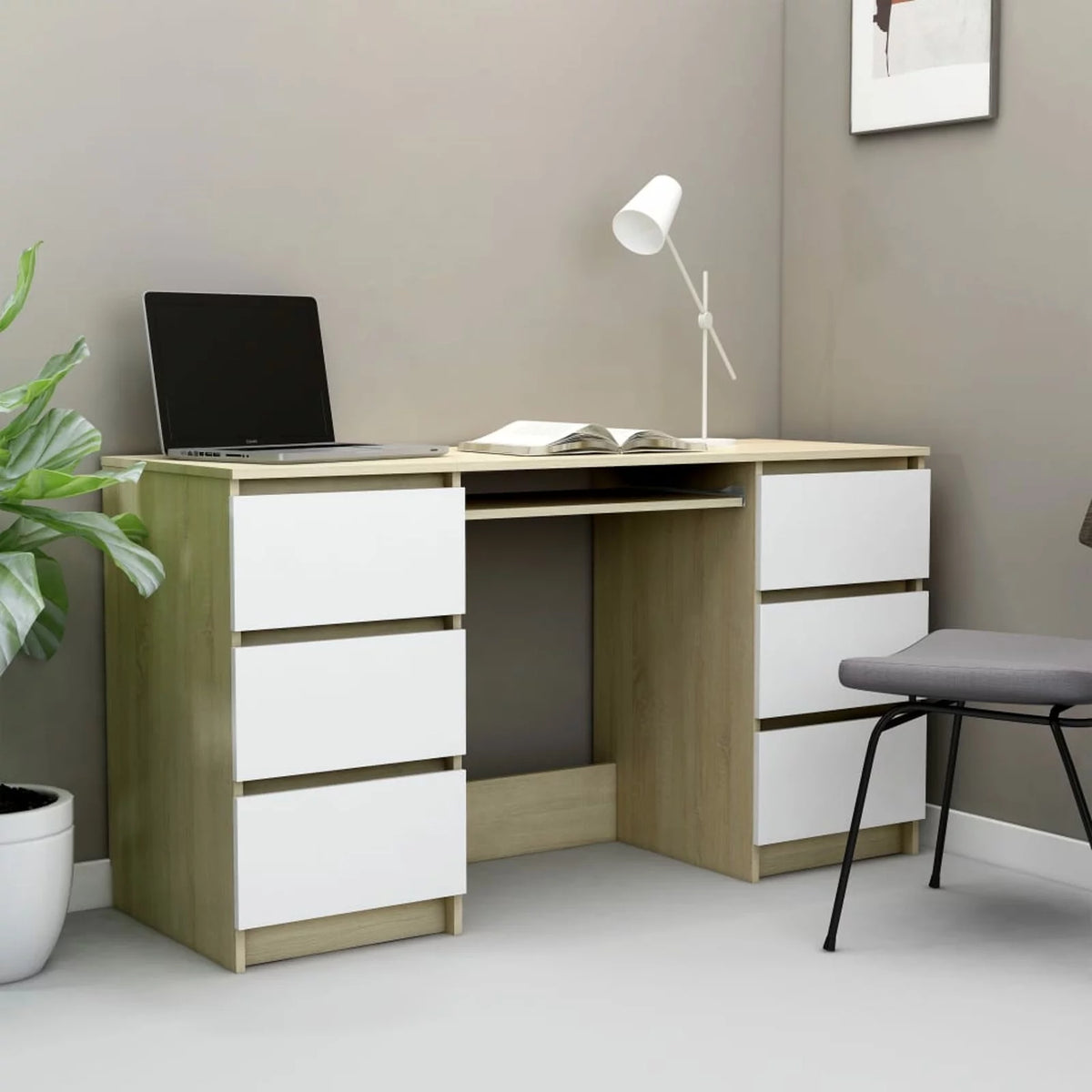 White Computer Desk with 6 Drawers M5313