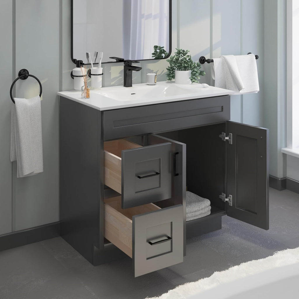 Gray Shaker Bathroom Vanity Sink Base with Drawers 36 in Cabinet Y90884
